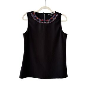 Russell Kemp Women's L Tank Top Black Beaded Embroidered Blouse | SKU 0829